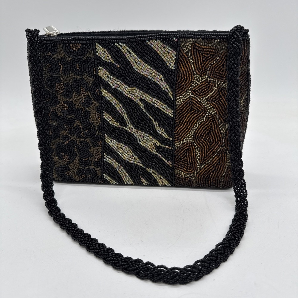 VTG Micro-Beaded Purse Animal Print 8.5" X 5.5" X 2.5" Y2K 90s Retro Purse